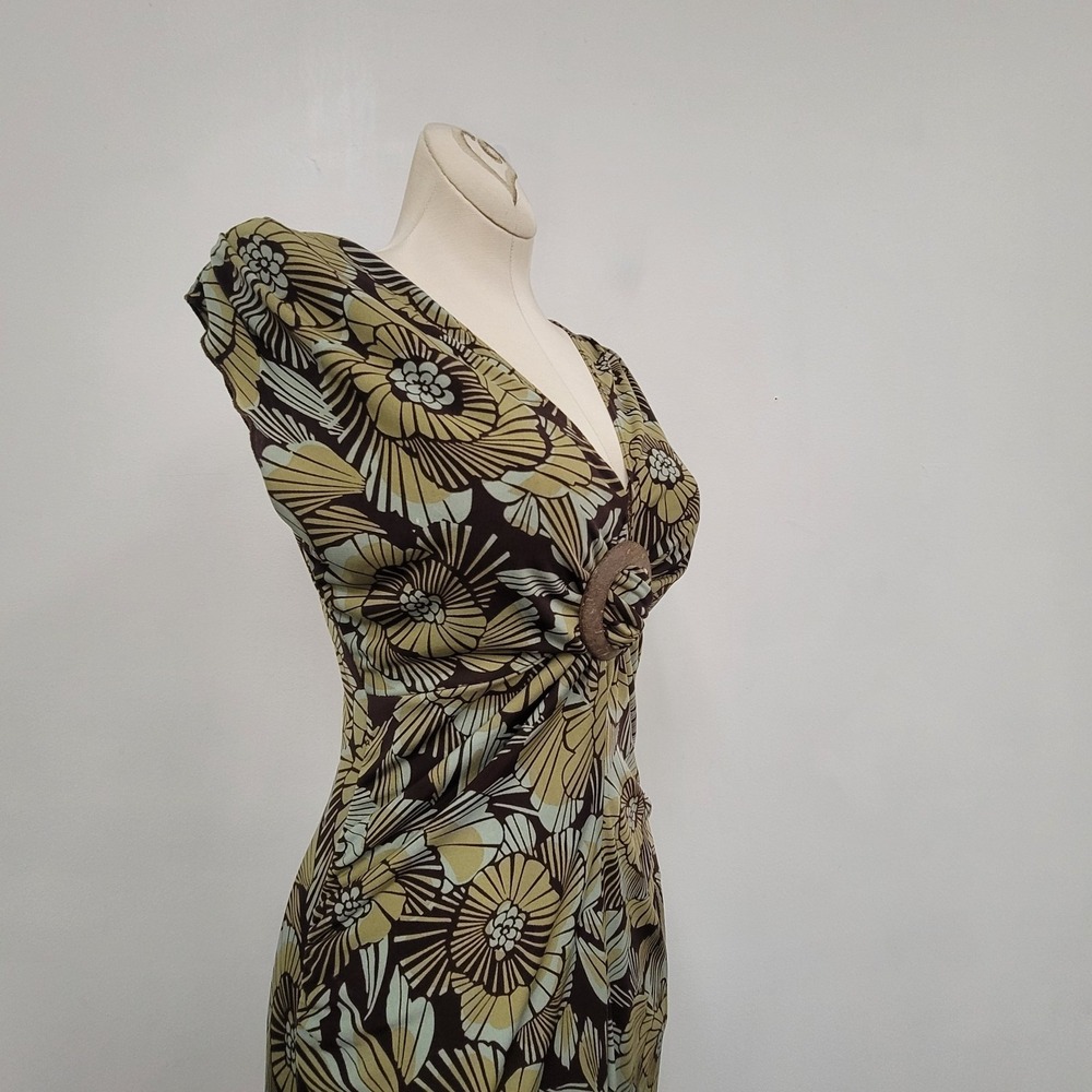 Vintage XOXO Womens Y2K Babydoll Mesh Wood Buckle Dress Size M Floral V Neck